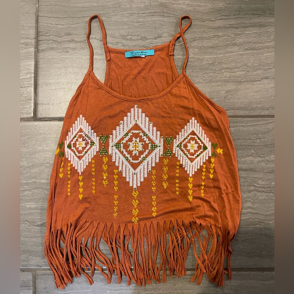 Aztec fringe tank top
